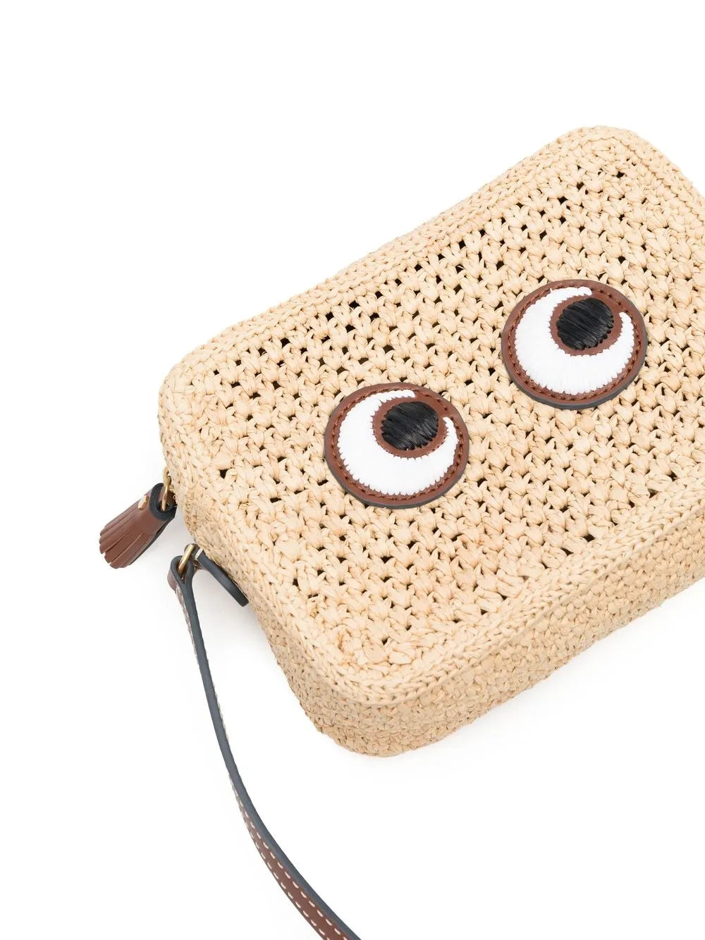 Raffia shoulder bag with eyes