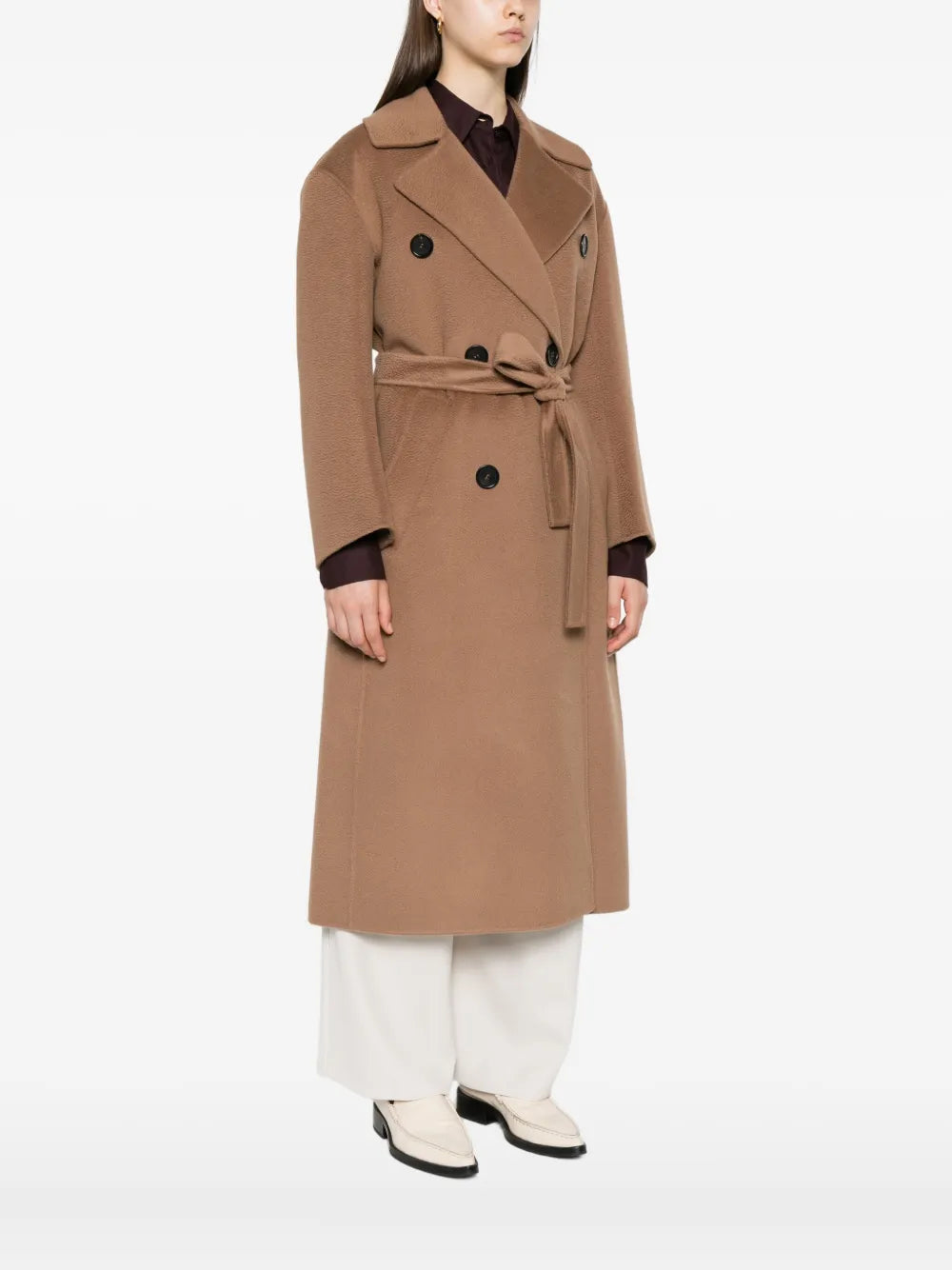 Double-breasted coat with belt