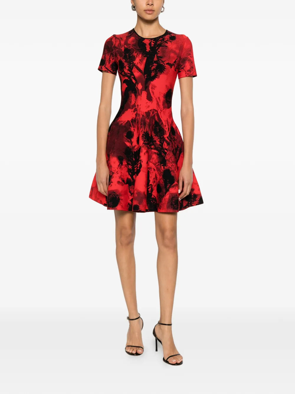 Mini dress with crew neckline and flared hem