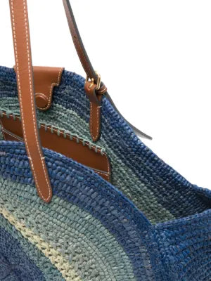Round Raffia Bast Tote Bag with Bow