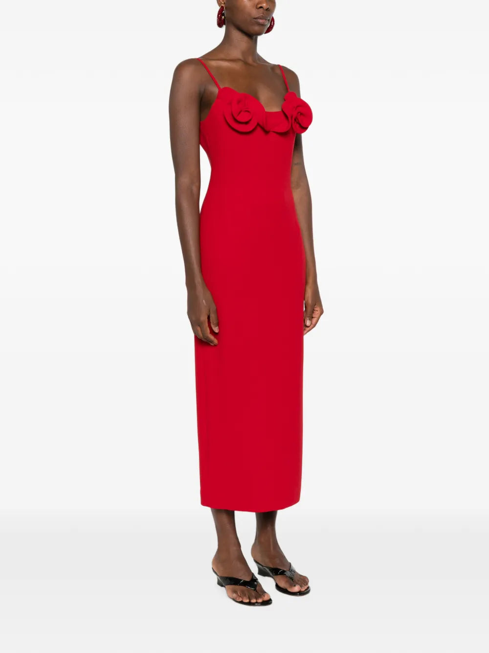 Spaghetti-Strap Midi Dress with Floral Appliqué