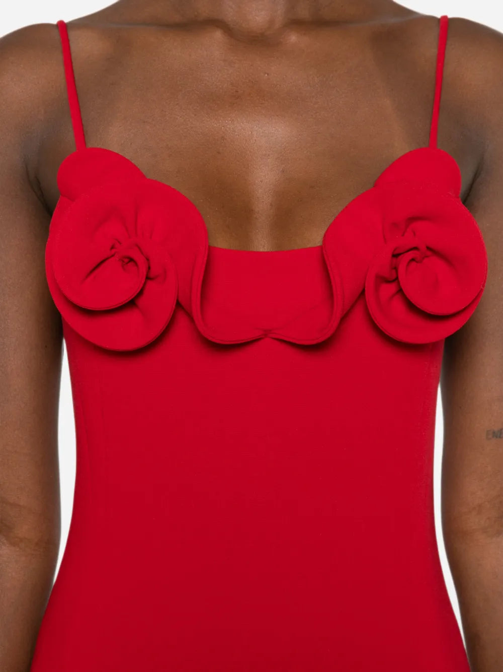 Spaghetti-Strap Midi Dress with Floral Appliqué