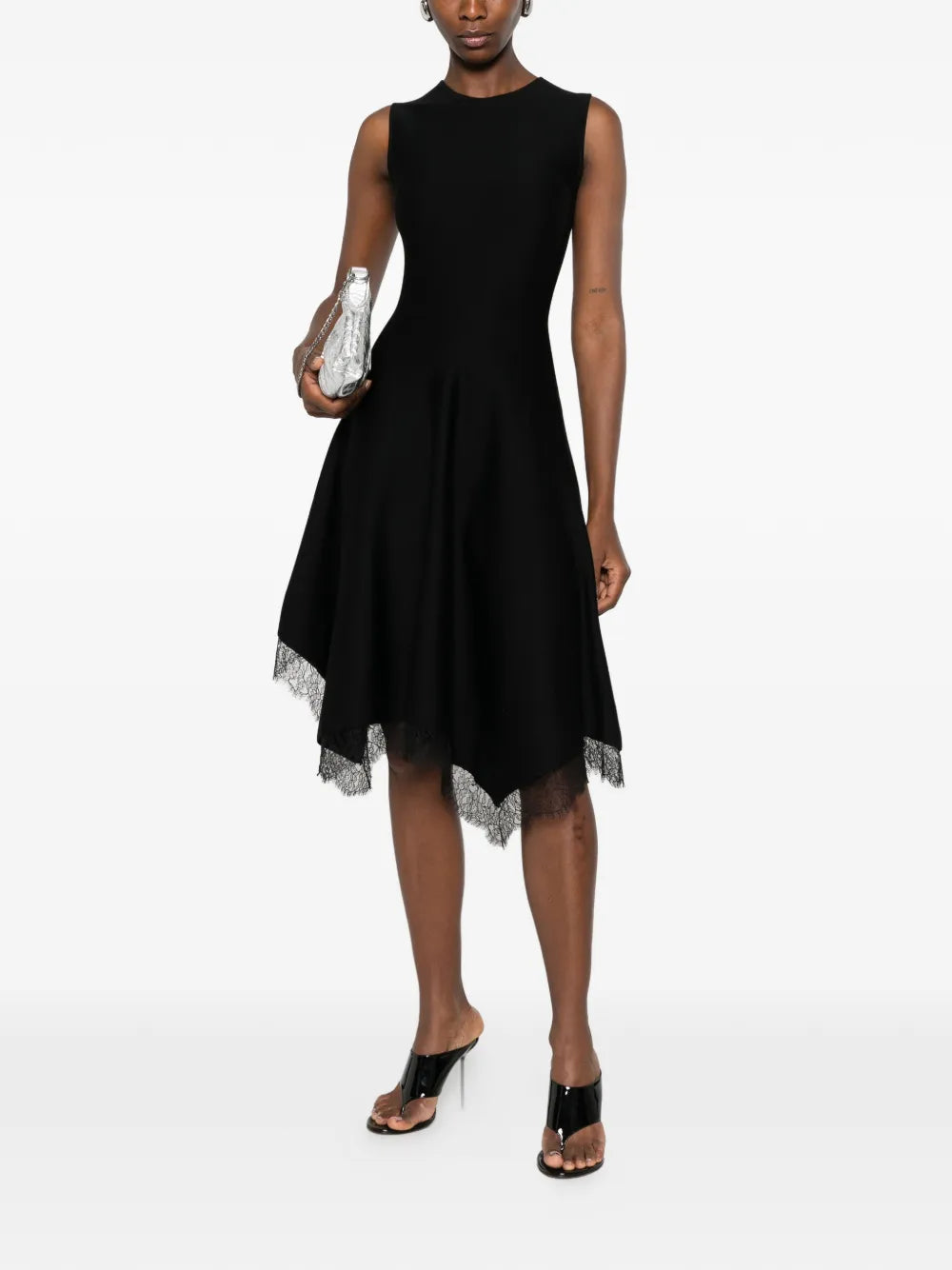 Asymmetric dress with lace trim