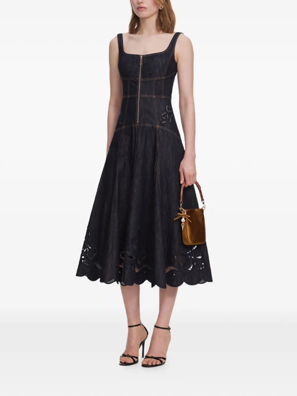 Flared midi dress with eyelet embroidery