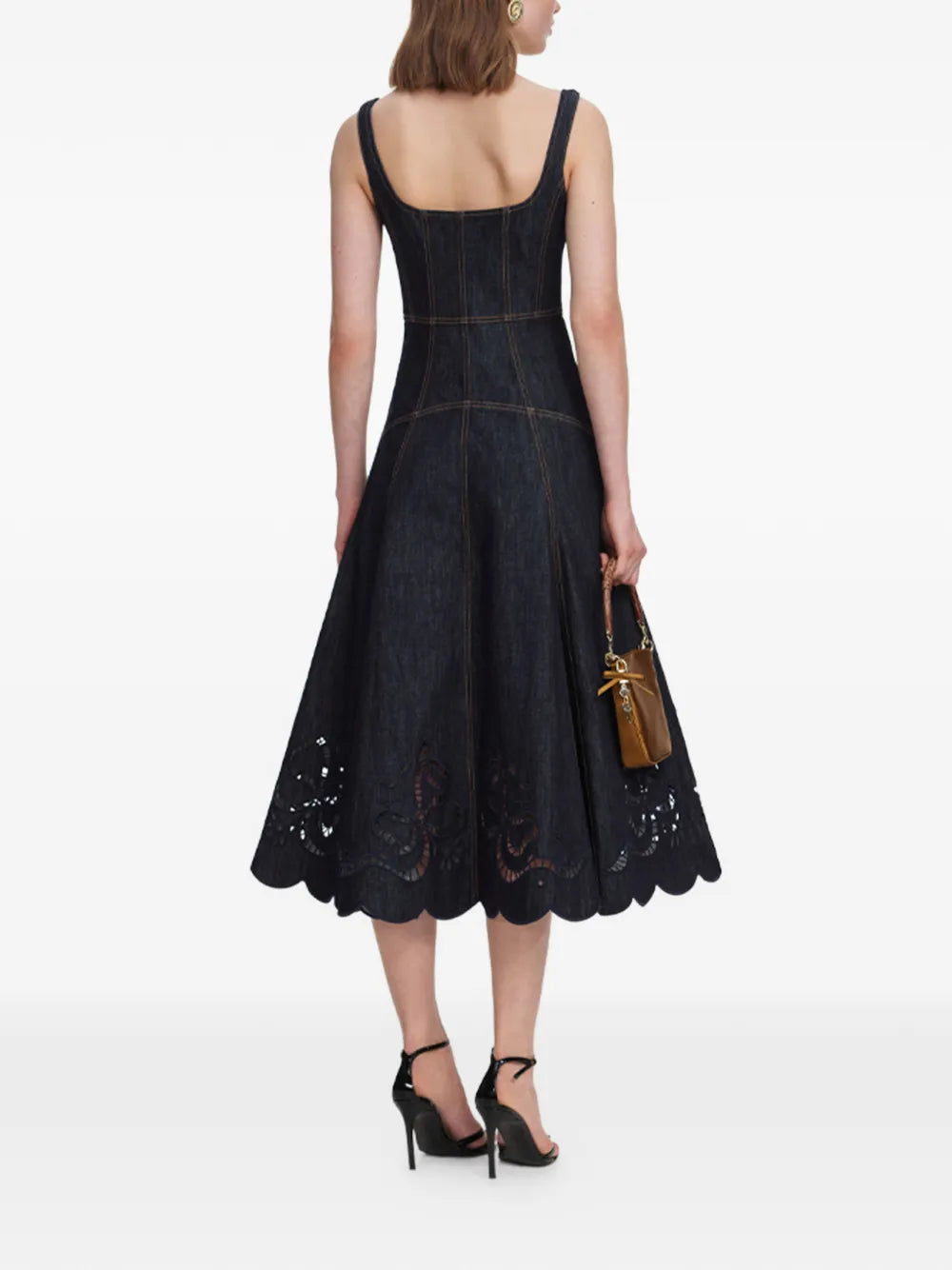 Flared midi dress with eyelet embroidery