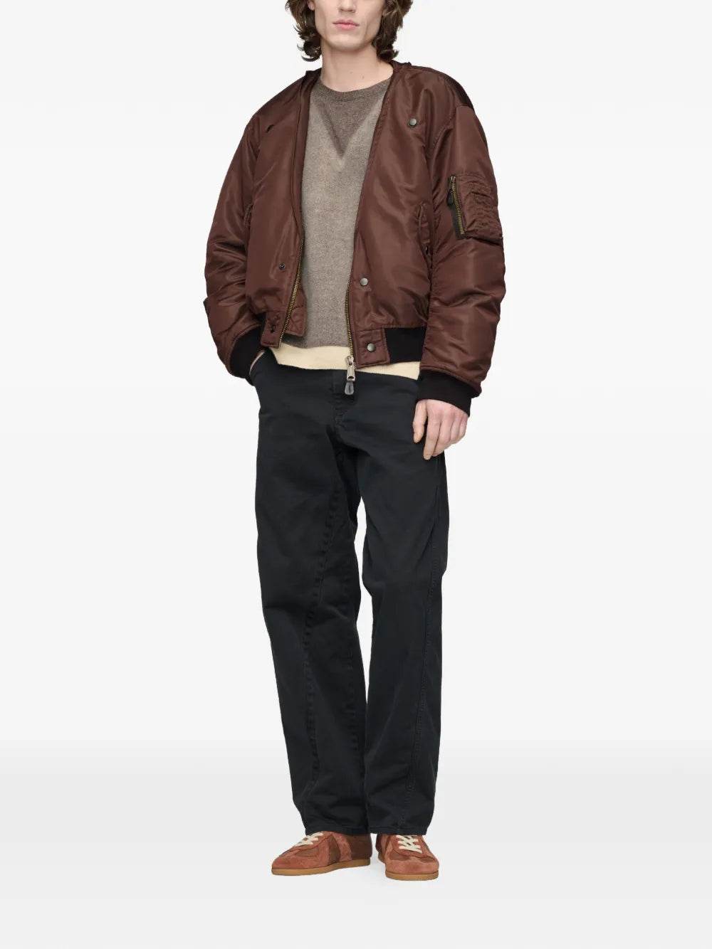 Reversible bomber jacket with decorative stitching