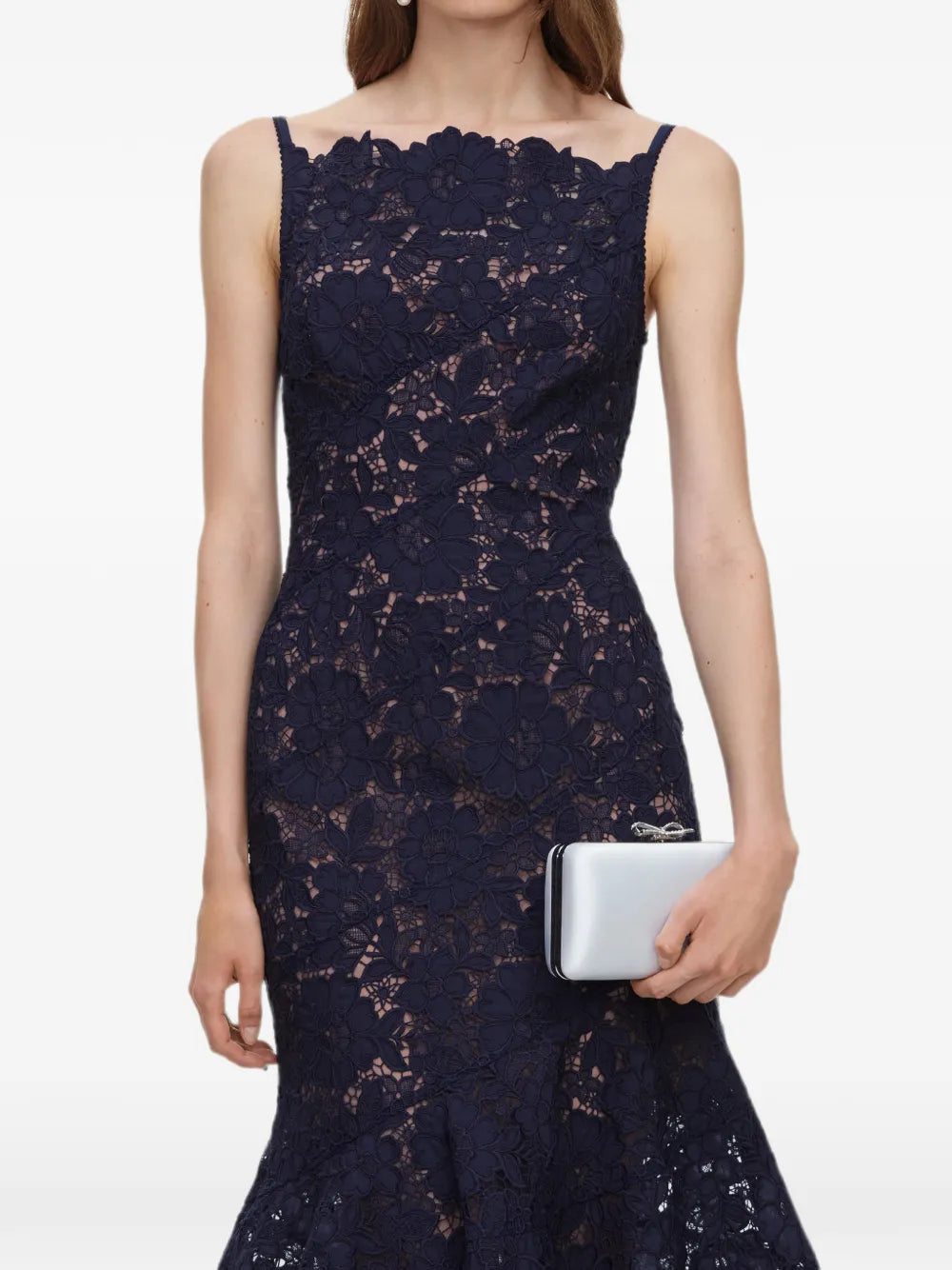 Navy blue midi dress made of spiral lace