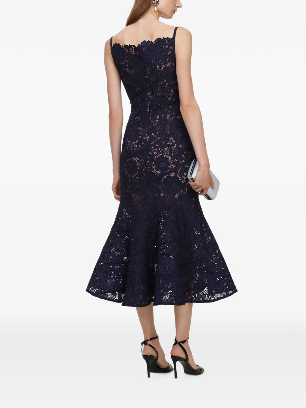 Navy blue midi dress made of spiral lace