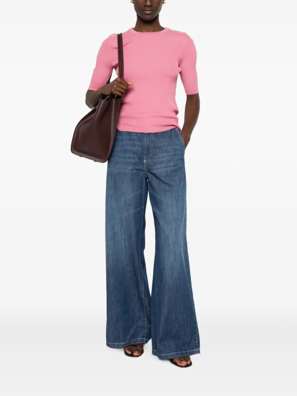 Knit pullover with button placket