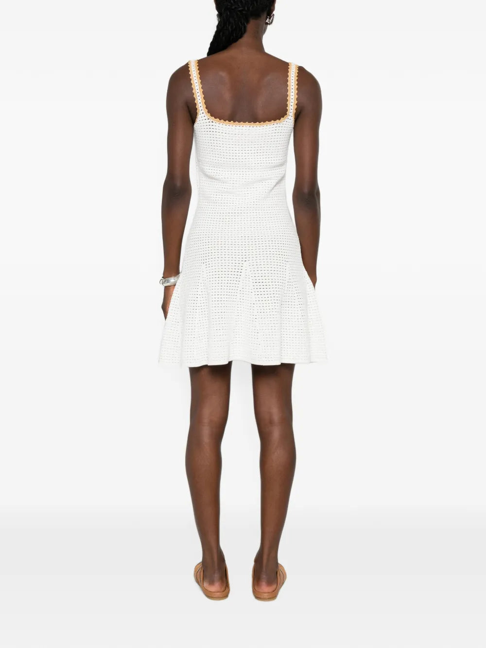 Crocheted mini dress with logo patch