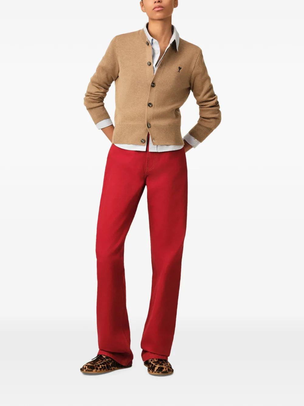 Wool Crew-Neck Cardigan with Ami de Coeur