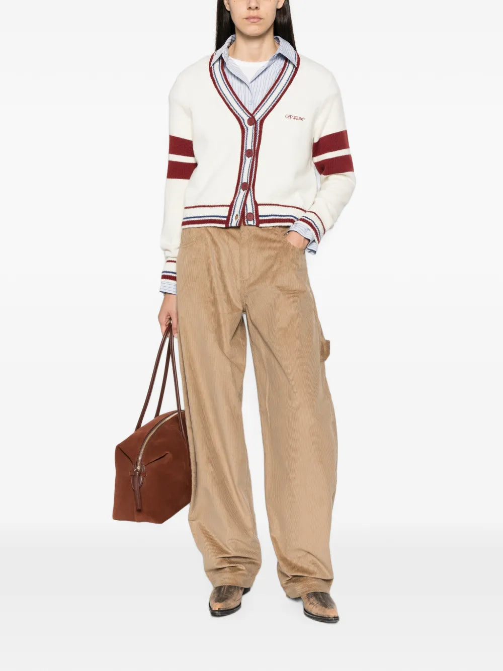 Short cardigan with striped trim