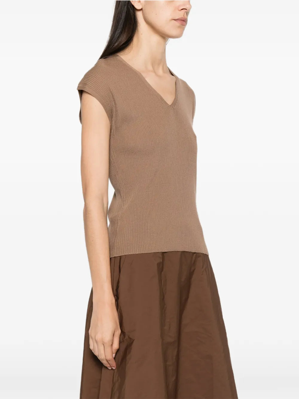 Ribbed top with V-neck
