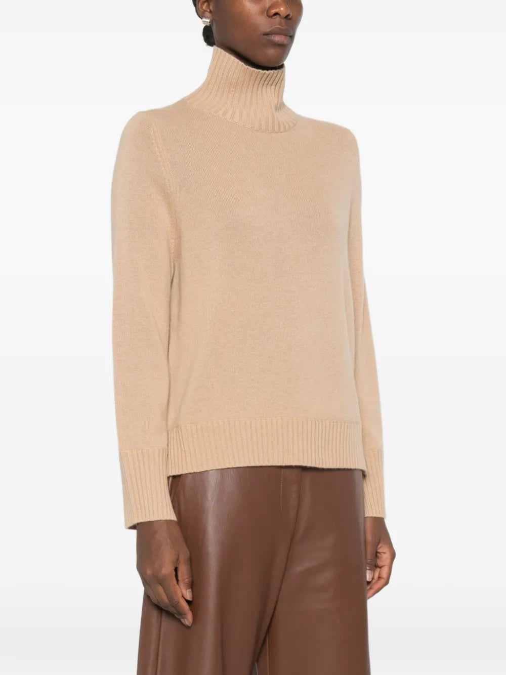 Ribbed knit sweater with stand-up collar