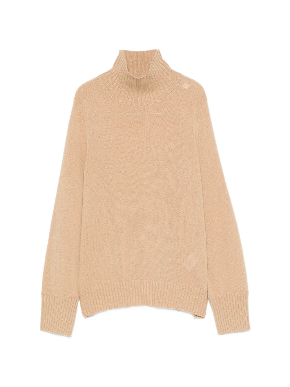 Ribbed knit sweater with stand-up collar