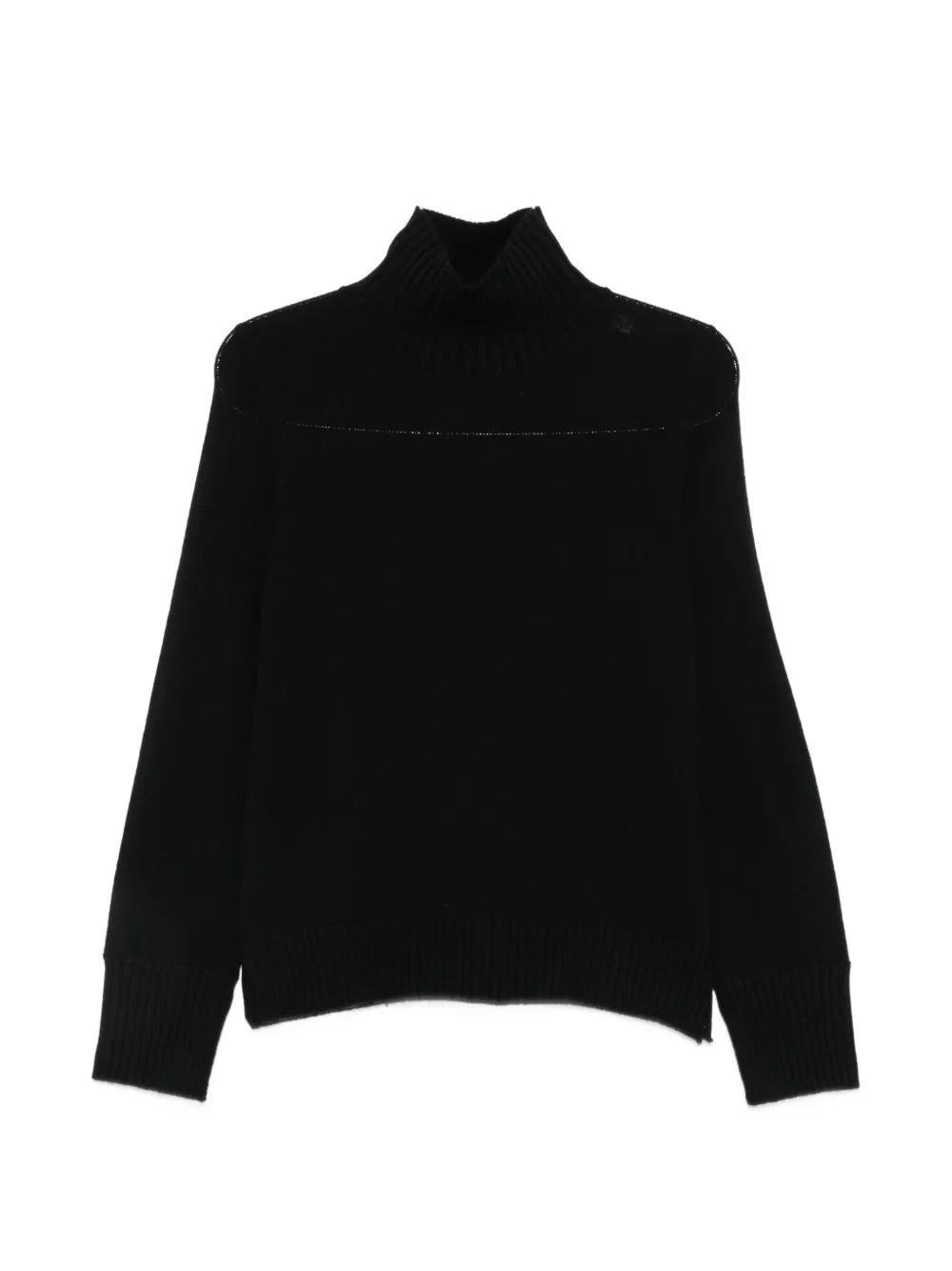 Sweater with stand-up collar and ribbed edges