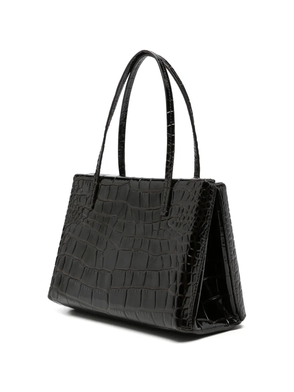 Crocodile-Effect Tote Bag with Floral Charm