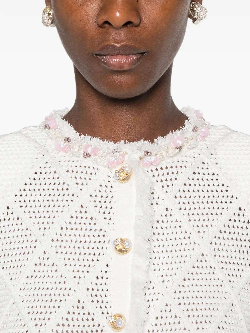Pointelle Knit Dress with Faux Pearls