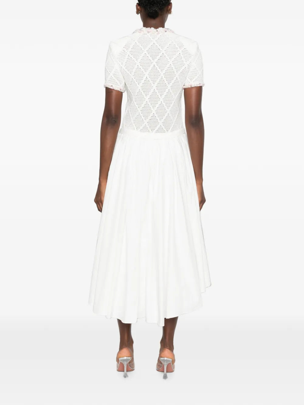 Pointelle Knit Dress with Faux Pearls