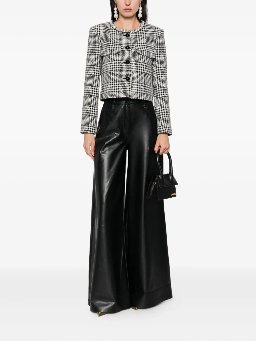 Cropped jacket with houndstooth pattern