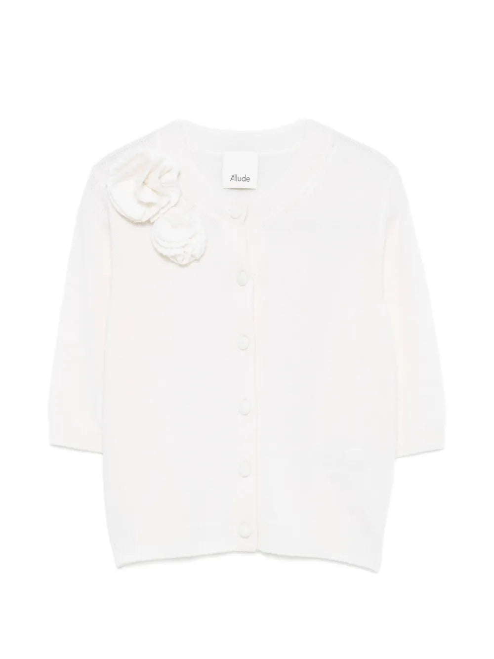 Short-sleeved cardigan with floral appliqués