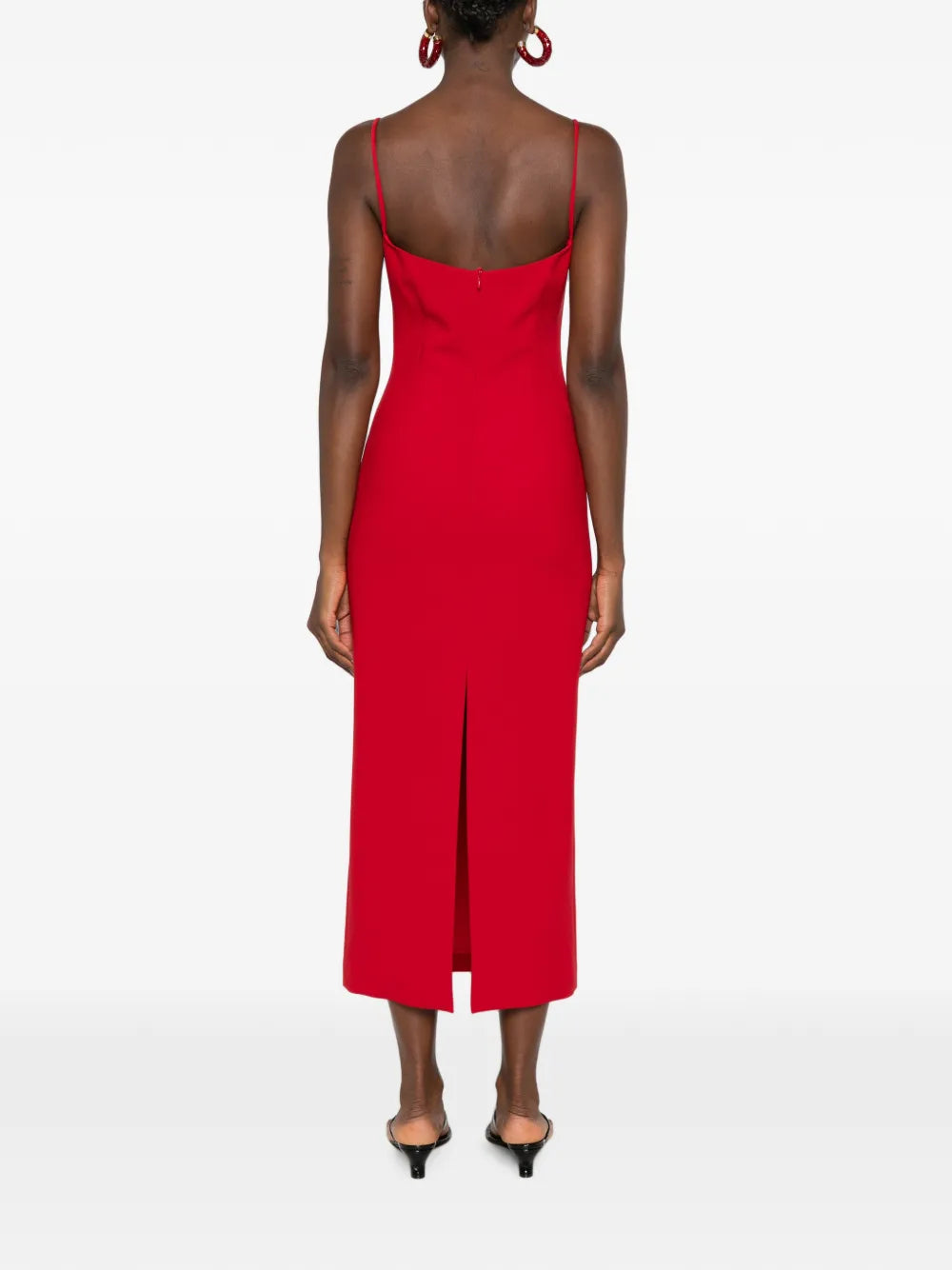 Spaghetti-Strap Midi Dress with Floral Appliqué