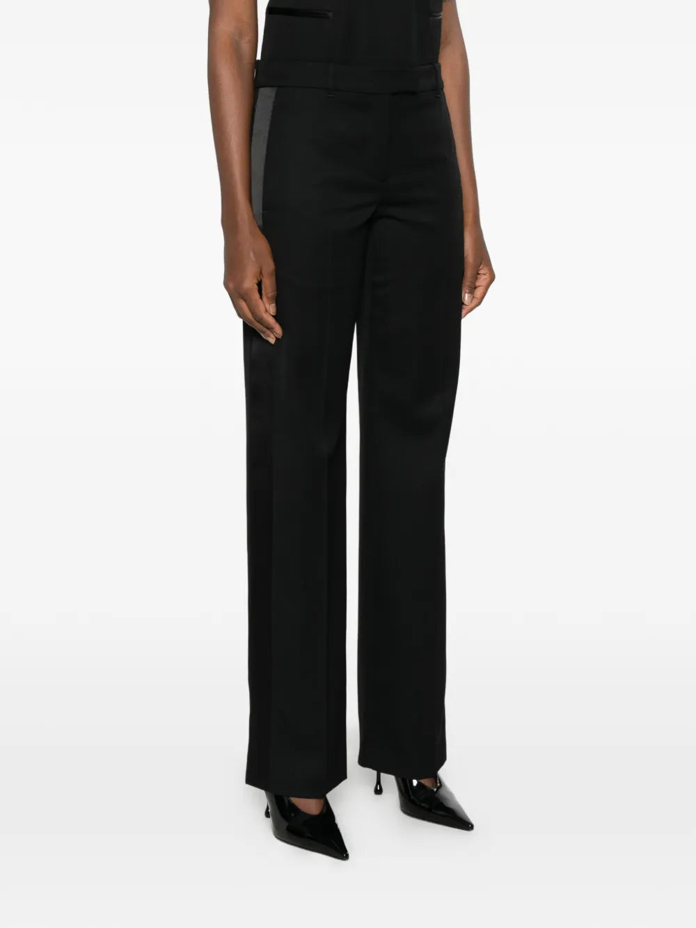 pleated trousers with satin trim