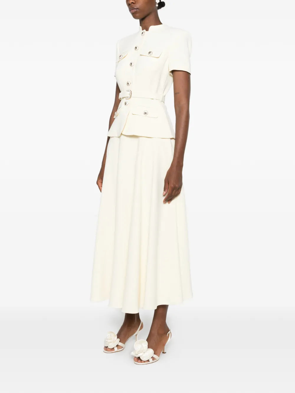 maxi dress with button placket and belt detail