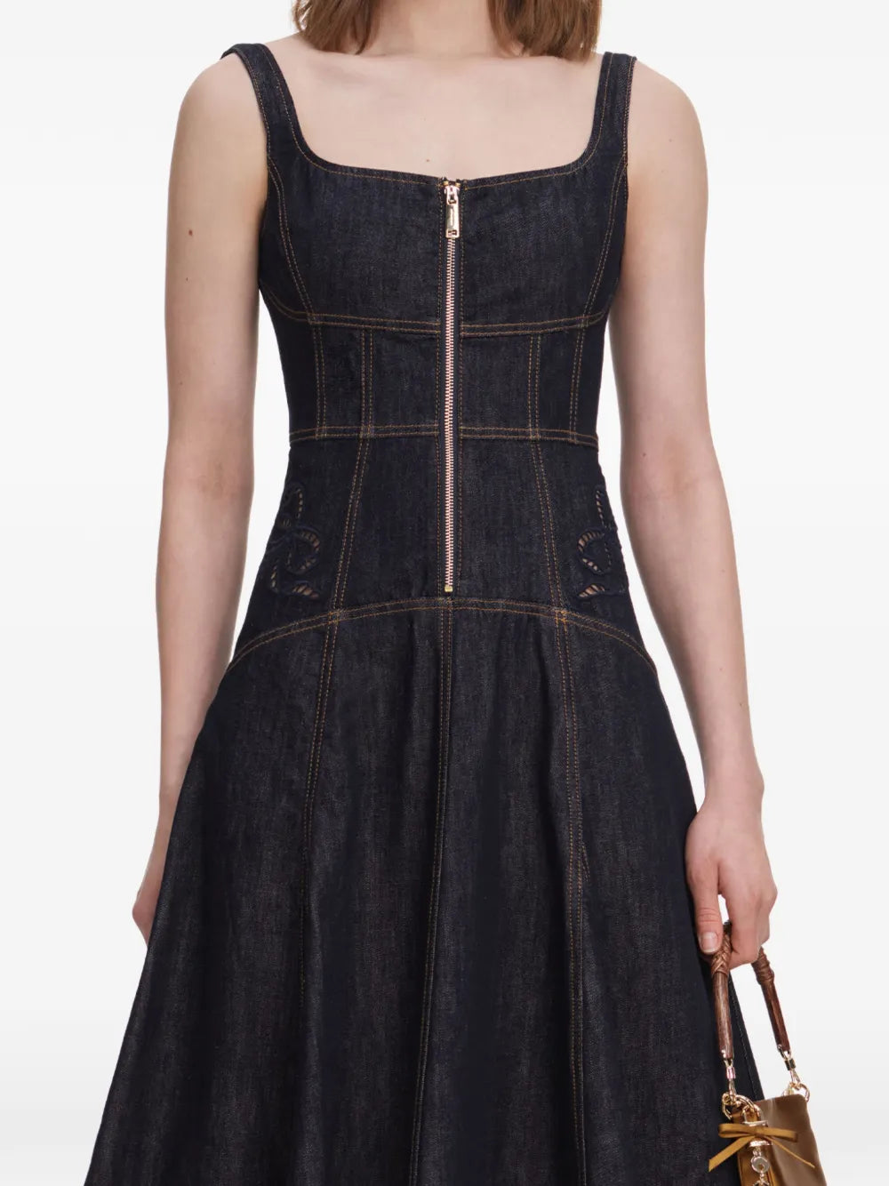 Flared midi dress with eyelet embroidery