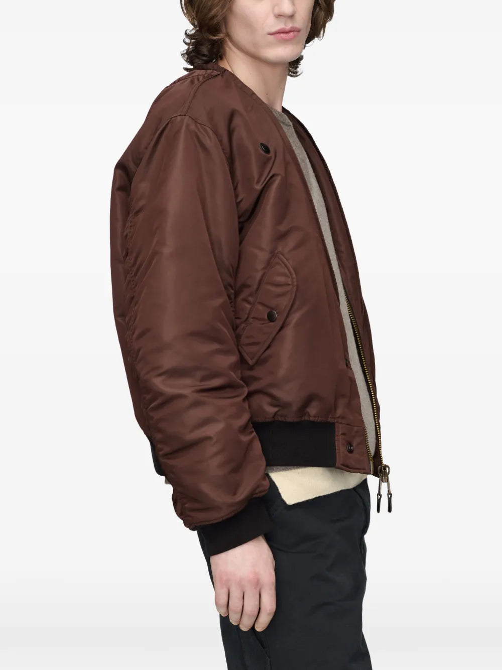 Reversible bomber jacket with decorative stitching