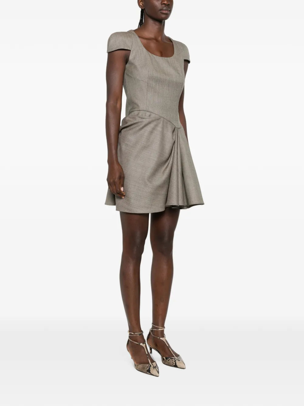 Draped mini dress with wing sleeves