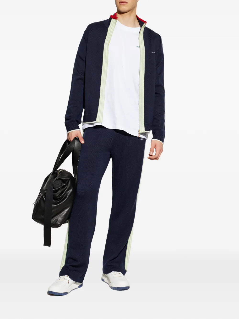 wool cardigan with zipper and logo embroidery