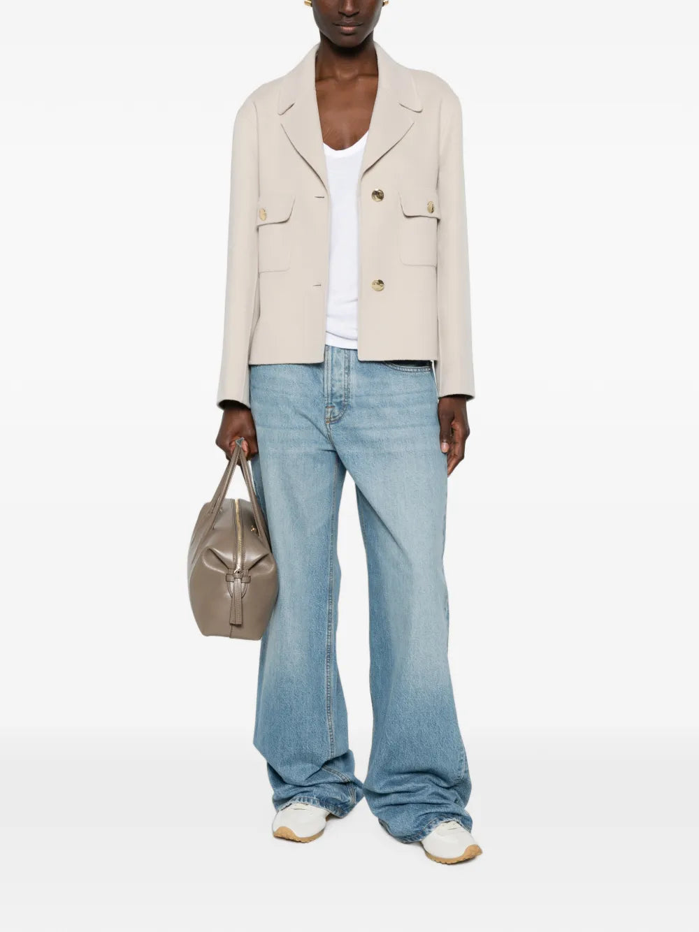Jacket with chest pocket and button closure