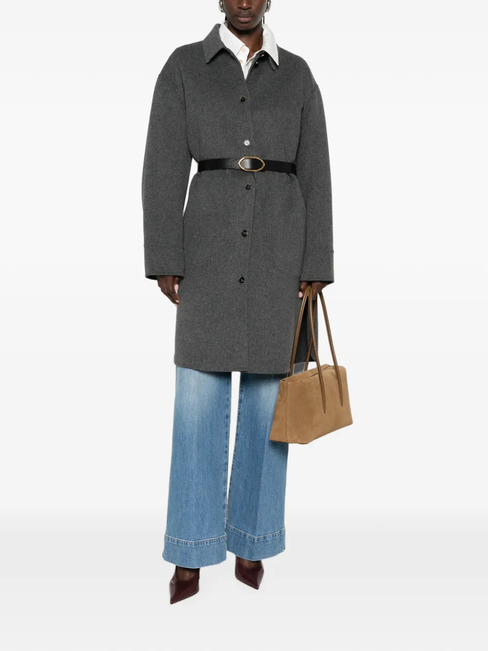 Long-sleeved coat with button placket