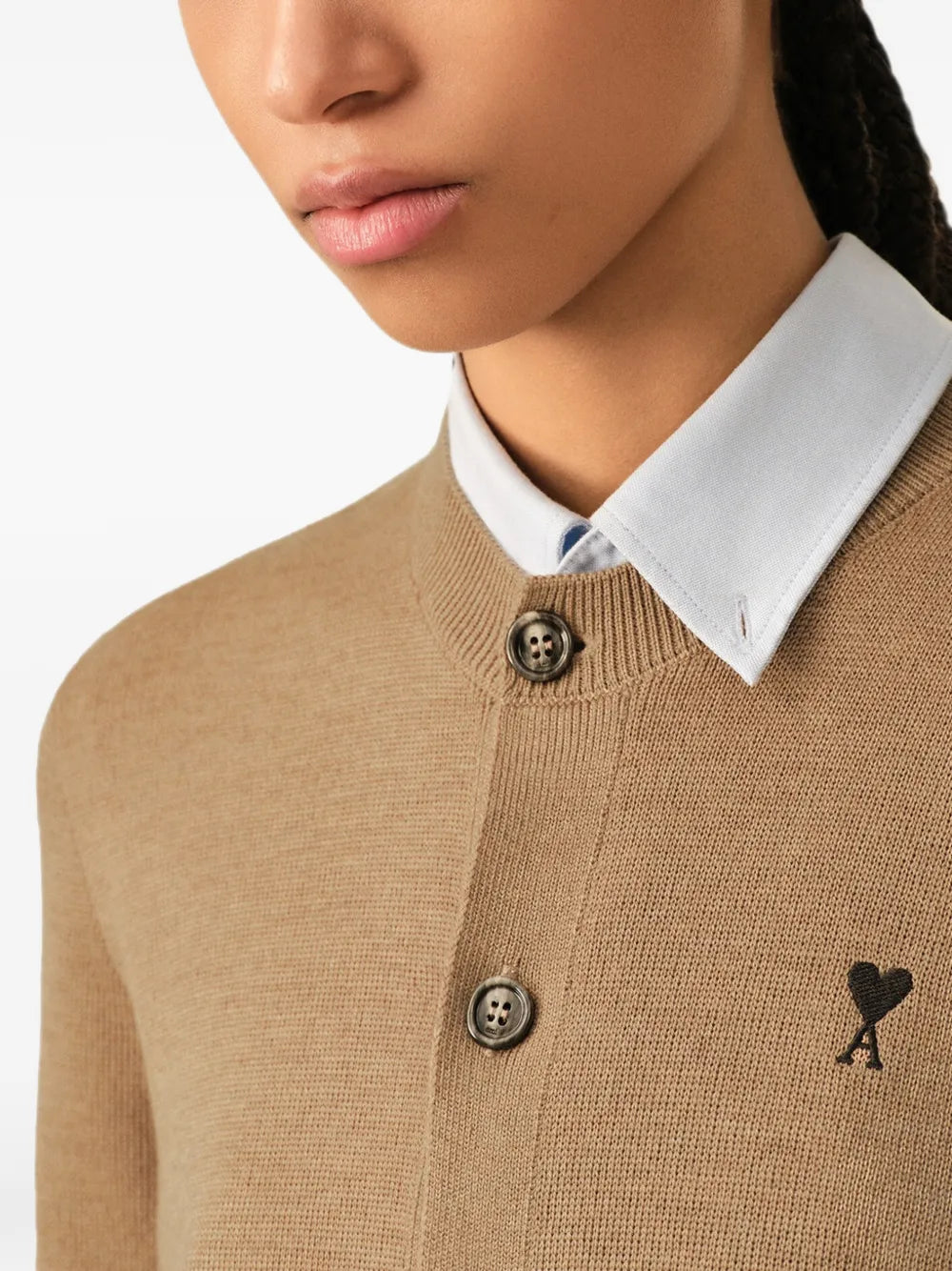 Wool Crew-Neck Cardigan with Ami de Coeur