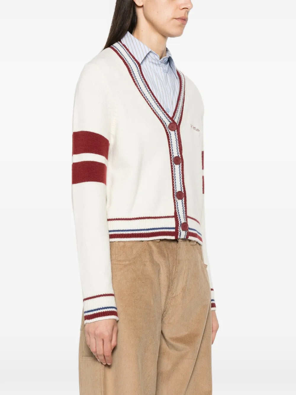 Short cardigan with striped trim
