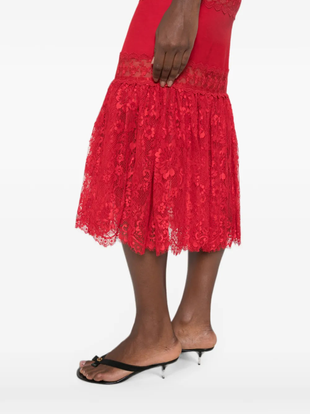 Midi dress with lace trim and belt