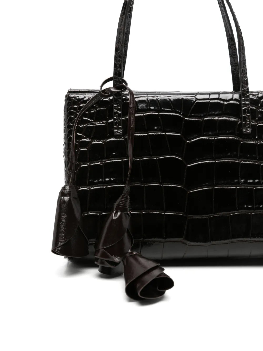 Crocodile-Effect Tote Bag with Floral Charm