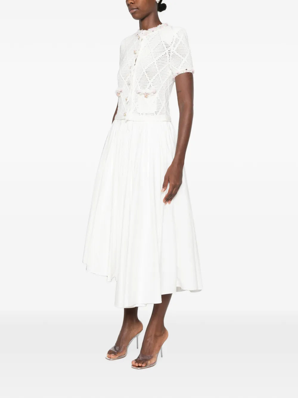 Pointelle Knit Dress with Faux Pearls