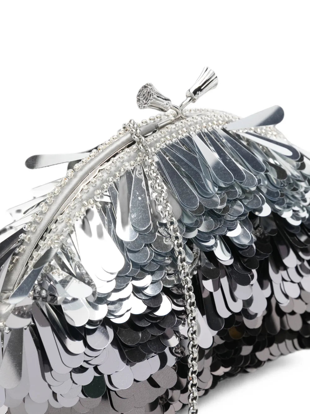 Sequin clutch with tassel